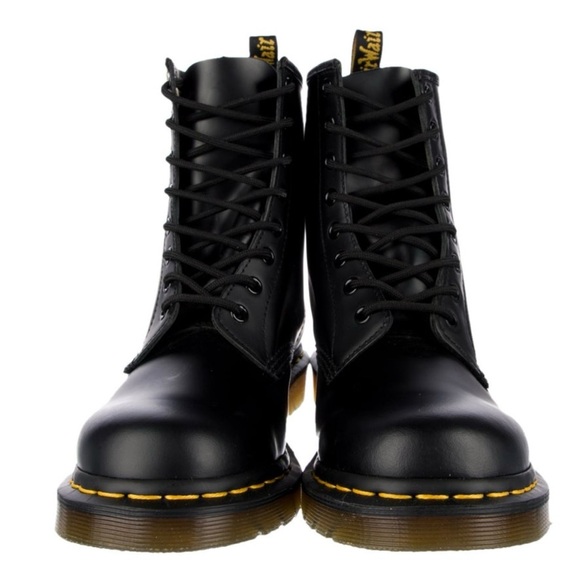 Dr. Martens Black Leather Combat Boots with Yellow Stitching - Picture 3 of 7